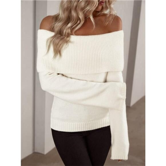 Off-Shoulder Ribbed Knit Sweater - Picture 2 of 10